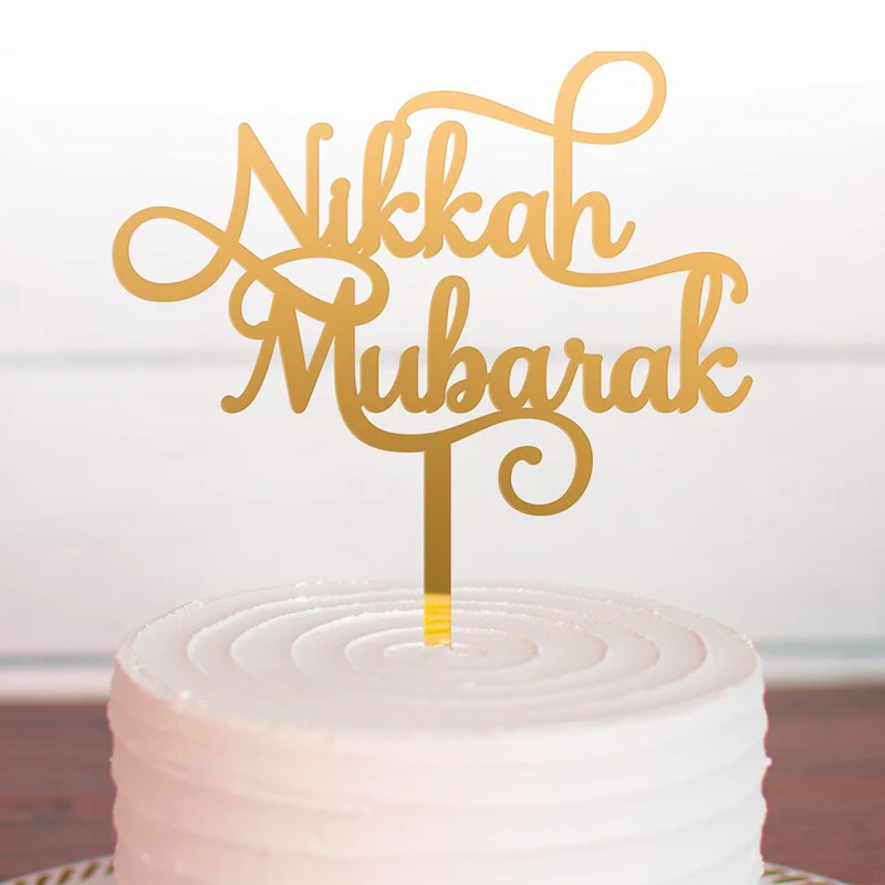 Nikkah Mubarak Torta Nuziale Topper Specchio Acrilico Oro Argento Oro Rosa Torta Nuziale Topper