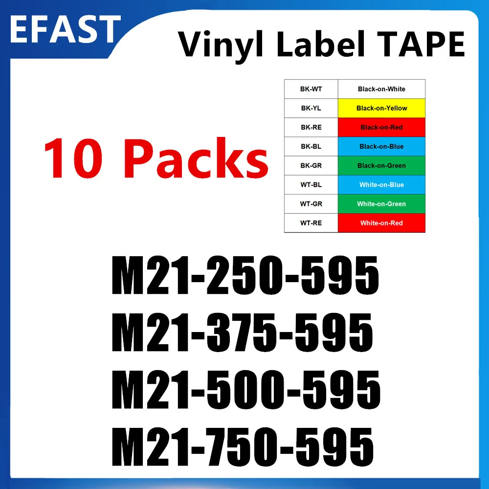 10Pk Nuovo Nastro Etichettatore In Vinile M21-750-595 M21-375-595 M21-500-595 M21-250-595 Nero Su Bianco/Rosso/Blu/Verde/Giallo Per Bmp21-Plus