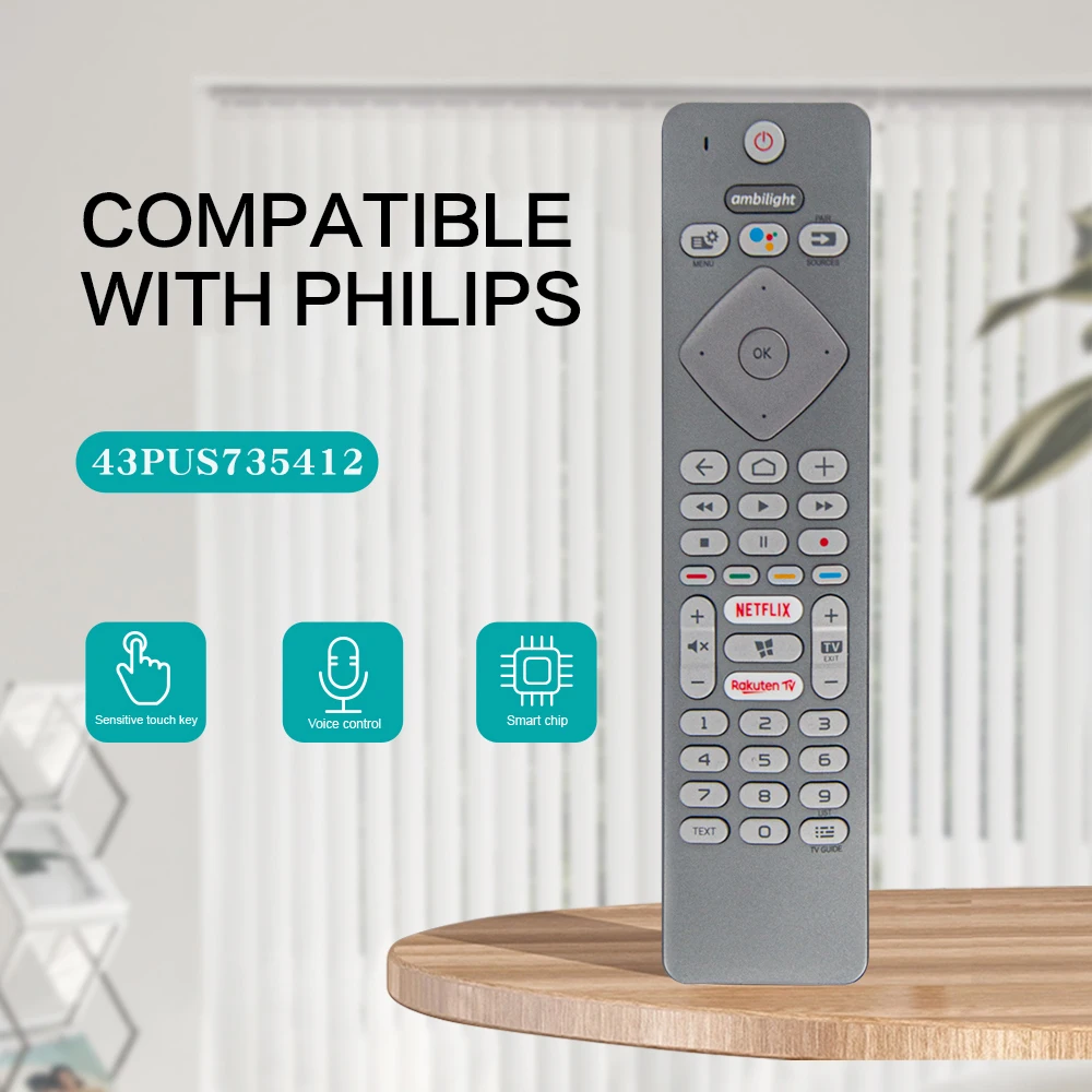 Telecomando Tv Vocale 43 Pus7354/12 Compatibile Per Tv Android Philips Ambilight Serie 7300 Con Controllo Vocale Su 3 Lati Google