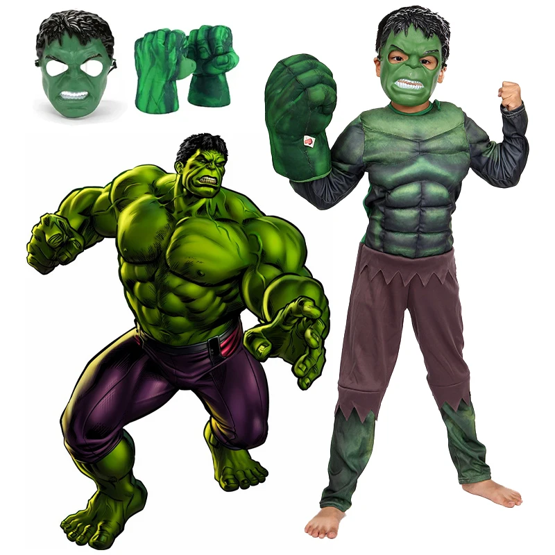 Bambino Hulk Muscle Costume Superhero Hulk Cosplay Muscle Costume Mask Pugno Guanti Di Peluche Bambino Ragazzi Halloween Vestiti Di Natale