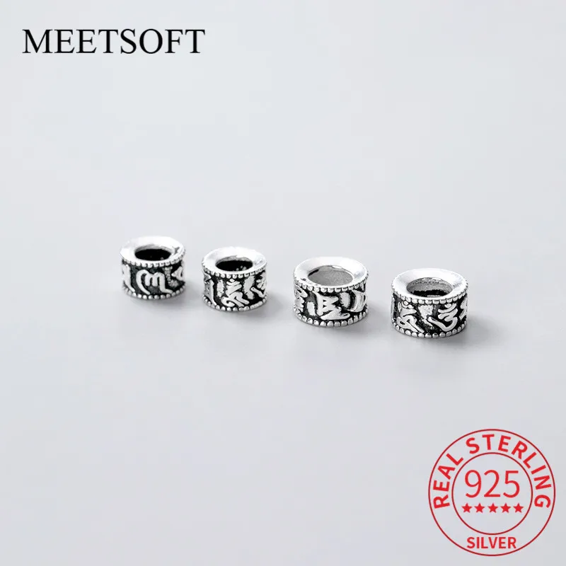 Meetsoft Vintage 925 Sterling Thai Silver 7-8Mm Hollow Beads Charms Speciale Di Accessorio Per La Decorazione Della Collana Fatto A Mano Fai Da Te