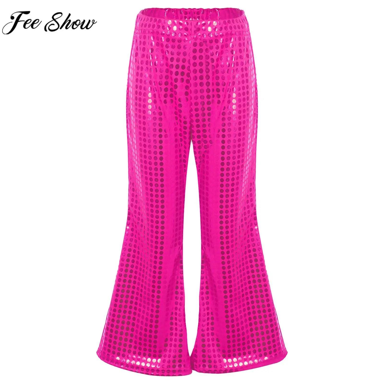 Children Jazz Street Dance Stage Performance Costume Fashion Elastic Waistband Flared Pants Shiny Sequin Trousers Dancewear