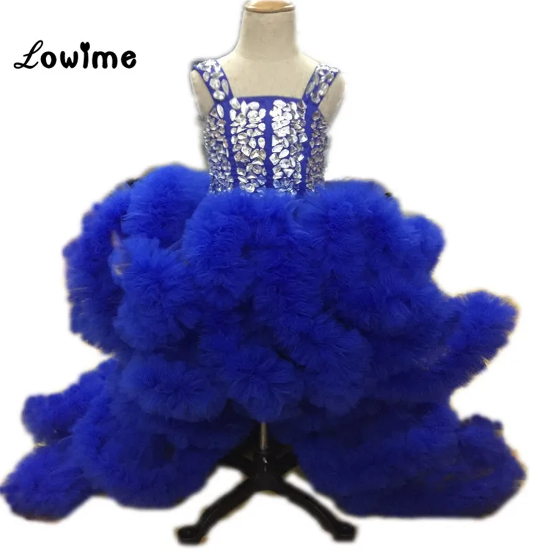 Royal Blue Ball Gown Flower Girl Dresses Comunion Puffy Girls Dresses 2018 Abiti Da Comunione Vestido De Daminha Custom Made