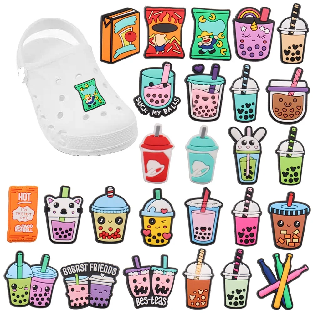 Mix 50Pcs Pvc Bubble Milk Tea Friend Rabbit Drink Rainbow Heart Shoe Charms Fit Braccialetti Decorazioni Per Bracciali Con Cinturini