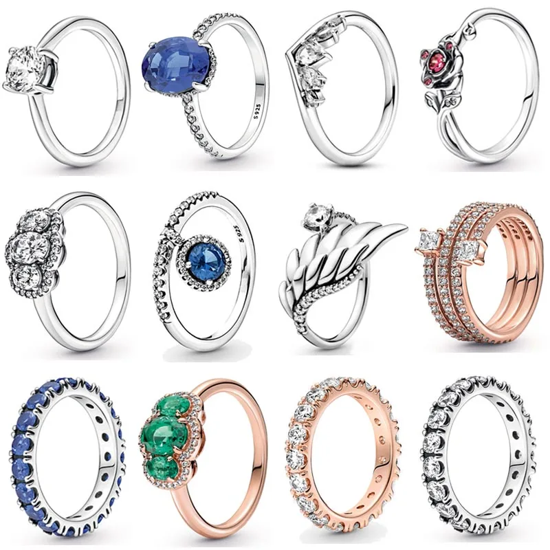 Nuovo Anello Popolare In Argento Sterling 925 Rose Row Eternity Triple Spiral Three Stone Statement Halo Ring Per Regalo Di Gioielli Da Donna