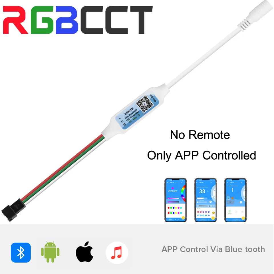 Dc5V-24V Sp621E Mini Music Bluetooth Controller Ws2812B Controller Ws2812 Ws2811 Piexls Indirizzabile Led Strip Light Ios Android
