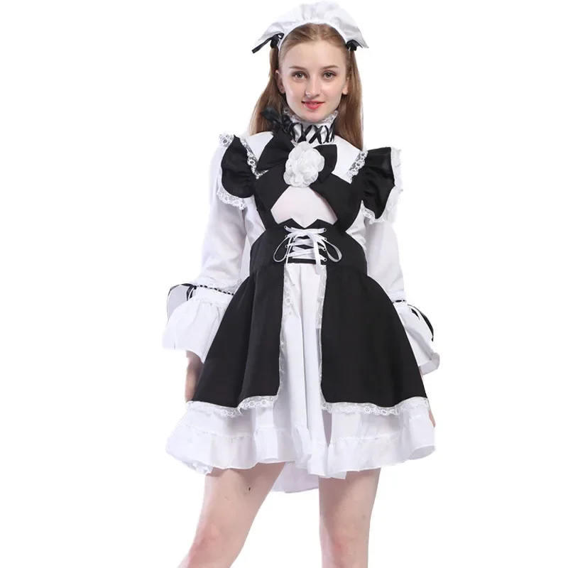 Cute French Maid Costume Cosplay Lolita Dress Gothic Mini Lace Dress Adult Women Carnival Halloween Outfit For Girls