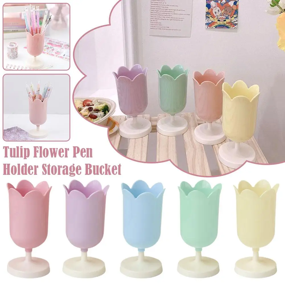 Tulip Flower Pen Holder Storage Bucket Petal Girl Pen Makeup Photography Brush Prop Decor Bucket Flower Storage Holder Vint L4B8