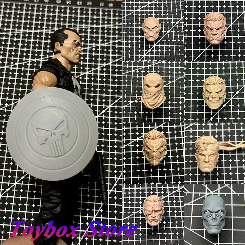 Non Verniciato 1/12 Punisher Man Soldier Eye Face Mask Design Zombie Jim Lee White Model Head Sculpture Per 6 "Shf Mezco Figure Body