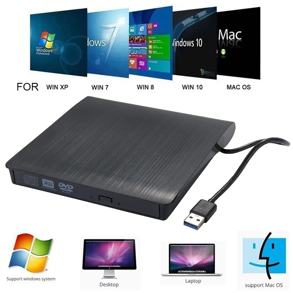 Usb 3.0 Slim External Dvd Rw Cd Writer Drive Burner Reader Player Unità Ottiche Per Laptop Pc Dvd Burner Dvd Portatil