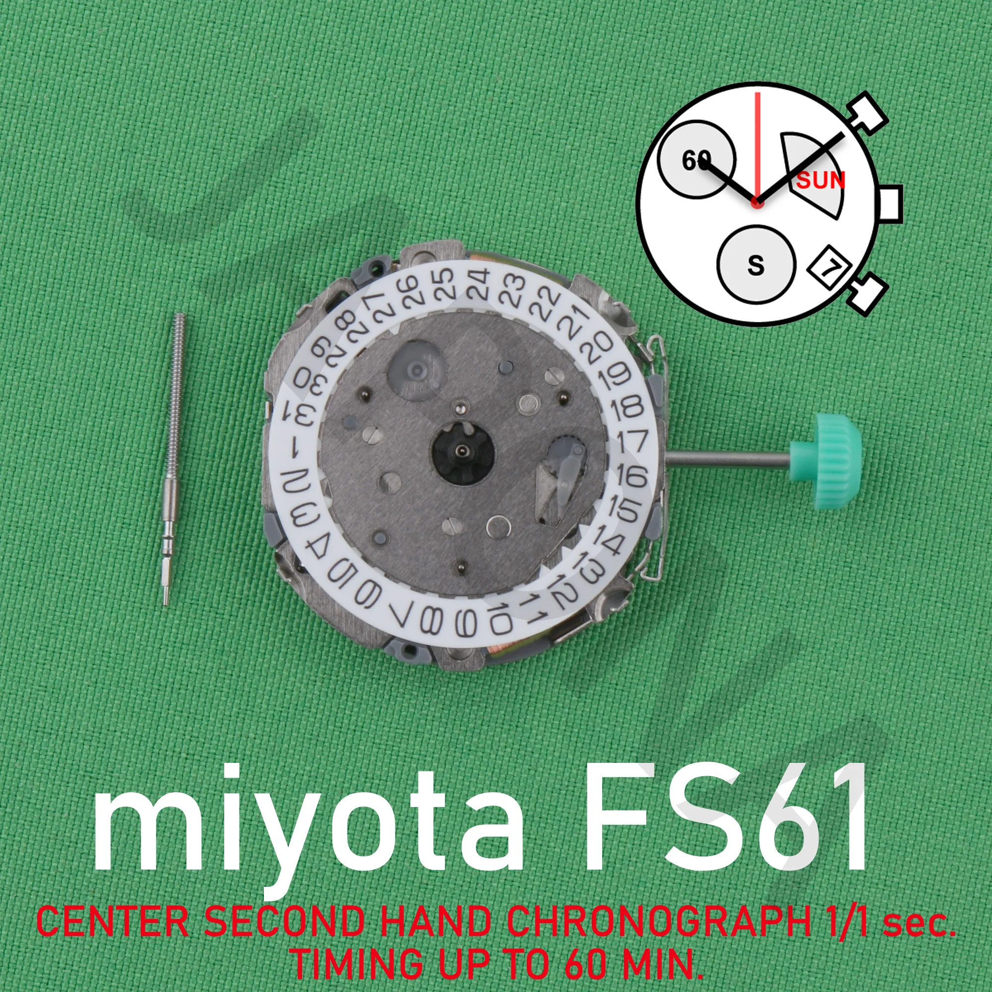 Movimento Fs61 Miyota Fs61Watch Movimento Centrale Cronografo Di Seconda Mano 1/1 Sec.