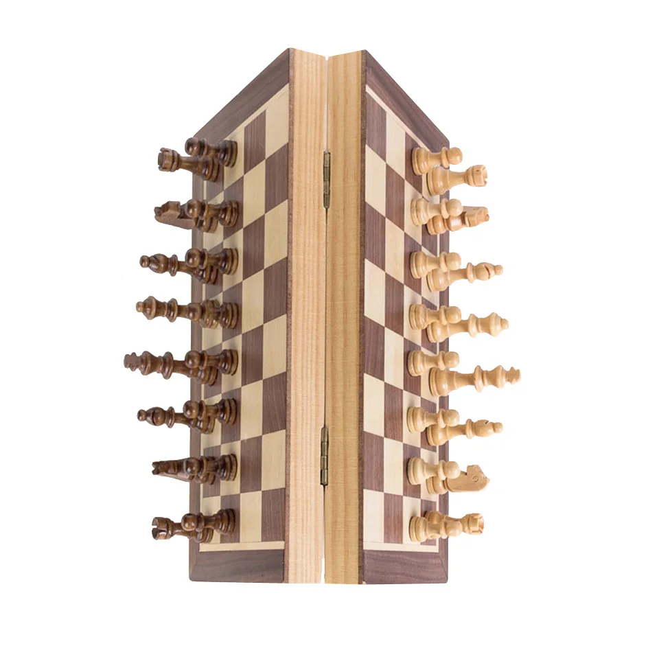 Bstfamly Set Di Scacchi In Legno Scacchiera Portatile Scacchiera Pieghevole Con Scacchiera In Legno Pezzi Degli Scacchi Magnetici Per Regalo Per Bambi