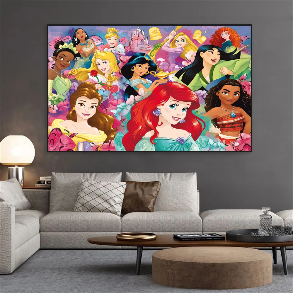Disney Cartoon Canvas Painting Disney Princess The Little Mermaid Ariel Poster Wall Art Pictures For Kids Room Home Decor