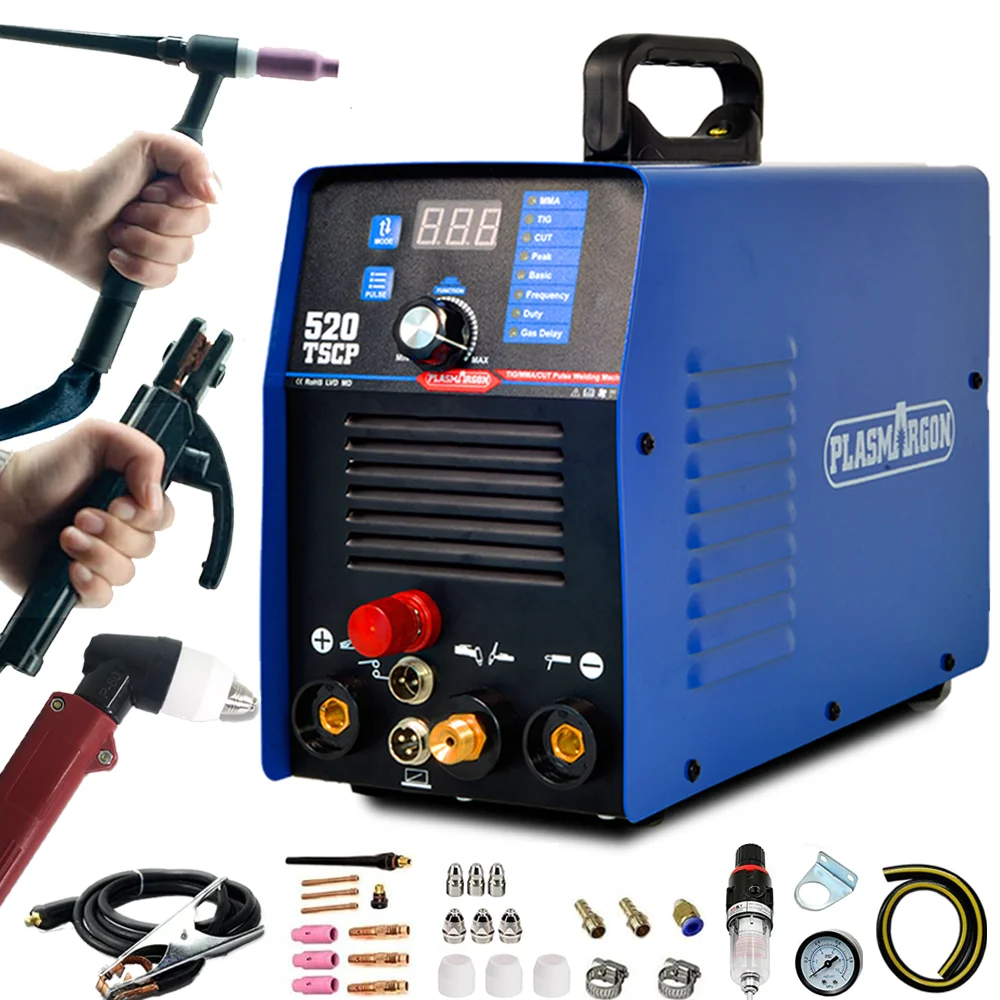 Pilot Arc Plasma Cutter Tig Welder Pulse And Stick Welder Machine-520Tscp 50A Non Touch Plasma Cutting 200A Pulse Tig Welder