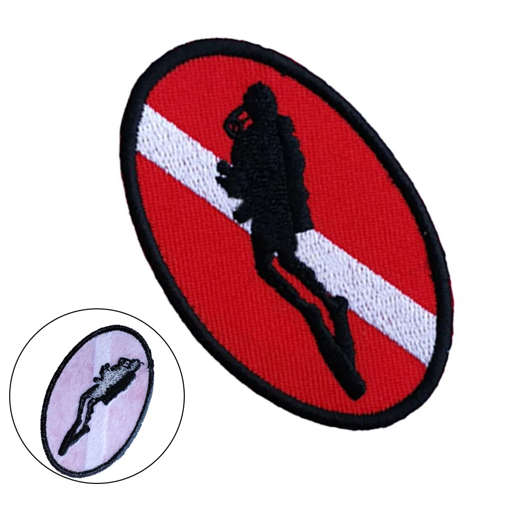 Sport Acquatici Snorkeling Diving Flag Flag Patch 7X4.5Cm Dive Flag Patch Per Scuba Diver Pinne Ovali Rosso Bianco Nero