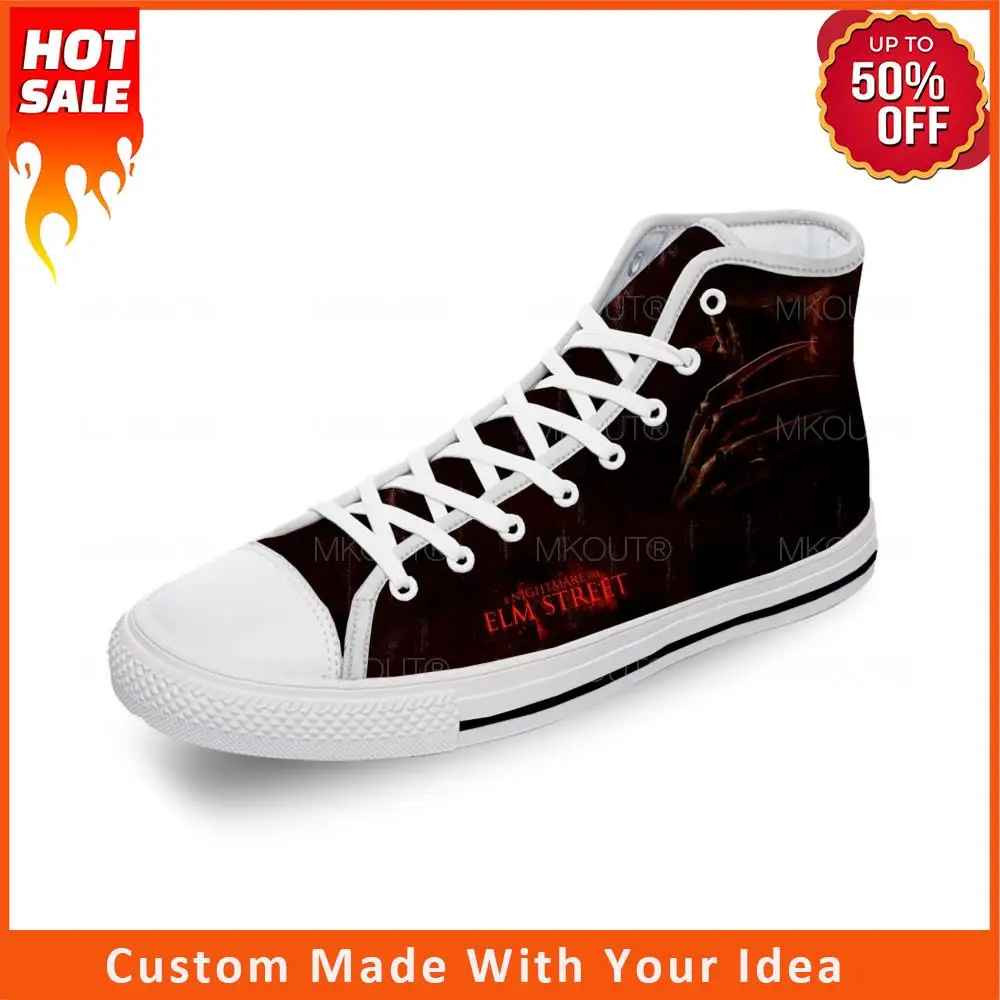 Krueger Horror Halloween Freddy White Cloth Fashion 3D Print High Top Scarpe Di Tela Uomo Donna Sneakers Leggere E Traspiranti