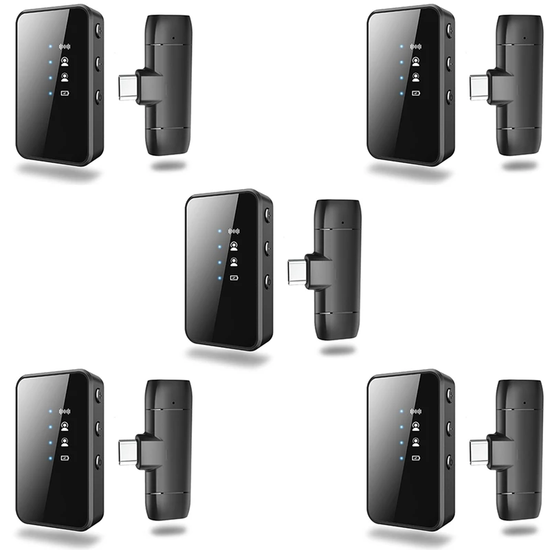 Le Migliori Offerte 5X Microfono Lavalier Wireless Con Monitoraggio Del Ritorno Dell'Orecchio Registrazione Audio Video Per Android Live Broadcast Noi