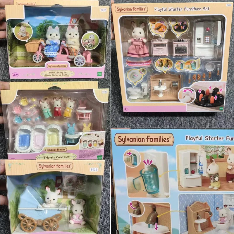 New Sylvanian Family Anime Girl Figures Cute Plushies Furniture Set Chocolate Rabbit Twins Pvc Room Decoration Gift Toys