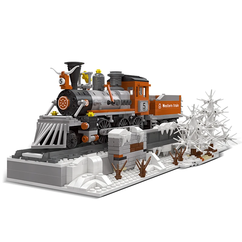 New City Western Train Train Model Building Blocks European Retro Truck Carrier Passenger Train Station Railway Track Train Toy