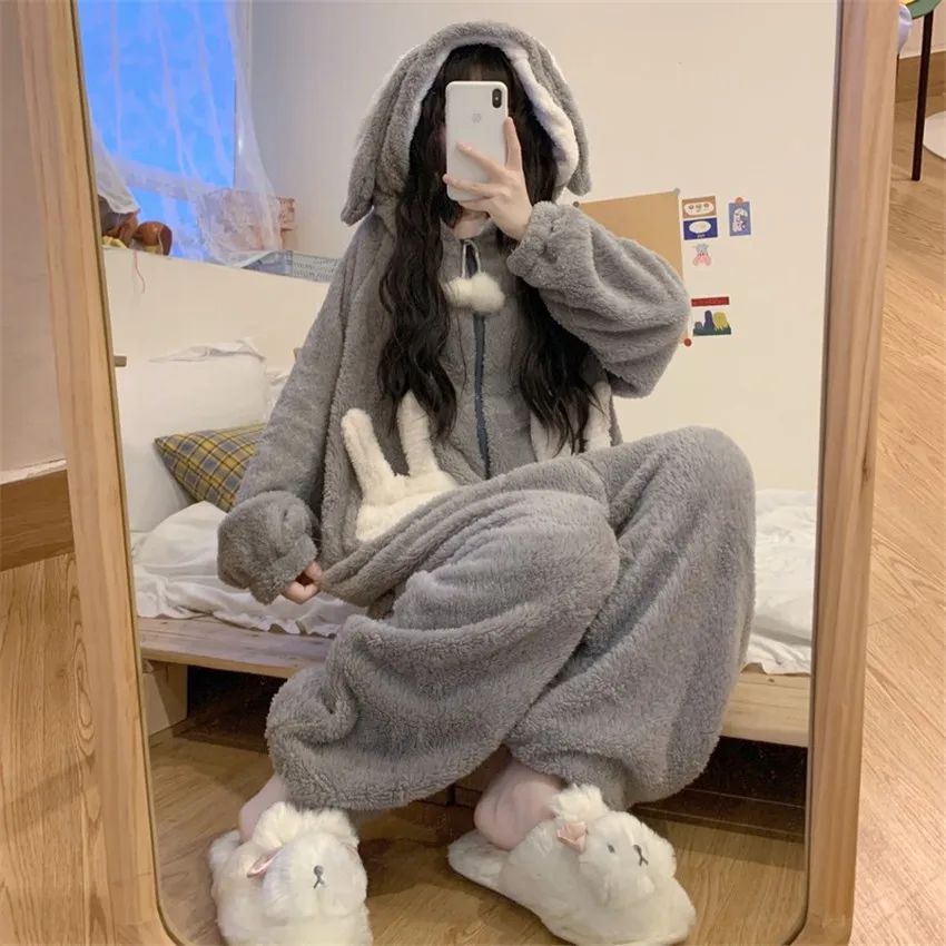 Autunno Inverno Donna Grigio Manica Lunga Pezzo Pigiama Camicia Da Notte Flanella Camicie Da Notte Ragazze Indumenti Da Notte Carino Principessa Coral