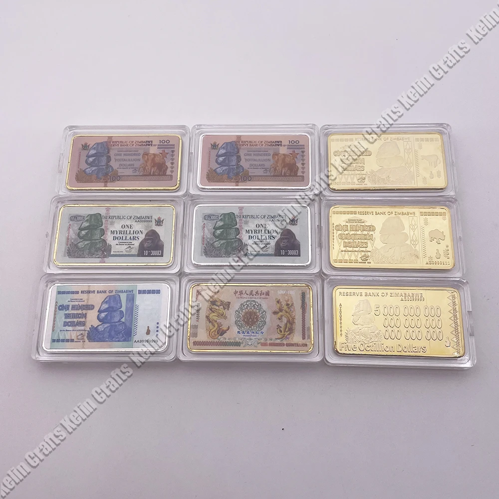 Zimbabwe Cento Trilioni Di Quintillion 30003 Yottalillion Dollari Lingotti Zimbabwe Gold Bar Commemorative Metal Craft Money