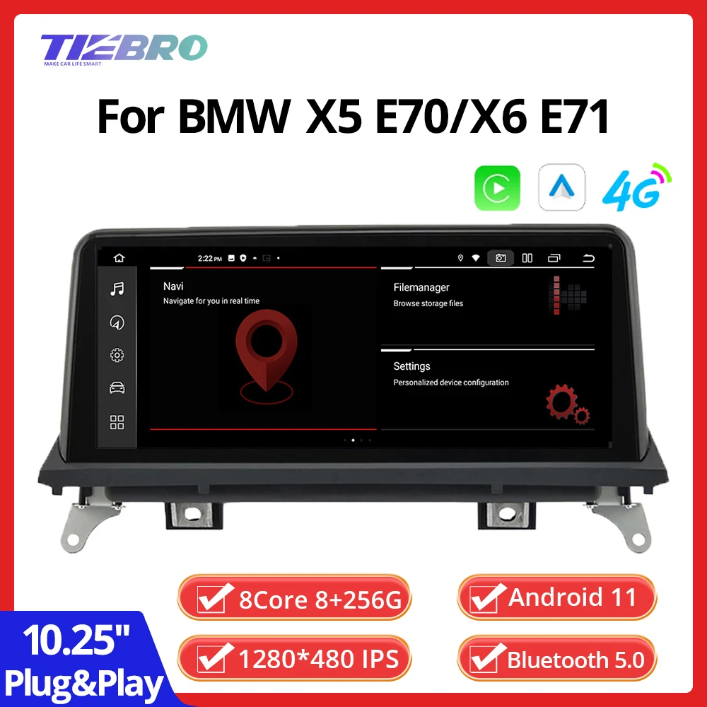 Tiebro 10.25 "Ips Android 11 Autoradio Gps Per Bmw X5 E70 X6 E71 2007-2013 Sistema Ccc/Cic Carplay Audio Navigazione Gps Stereo Bt