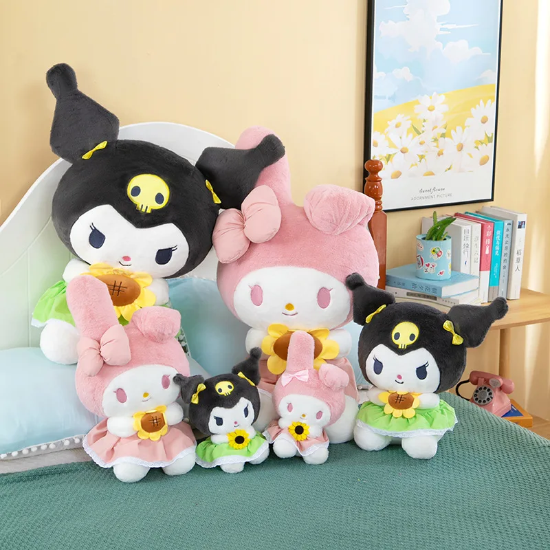 New Cute Sunflower Kuromi Melody Doll Sanrio Cloth Doll Peluche Ragazze Comfort Sleeping Home Decoration Gifts