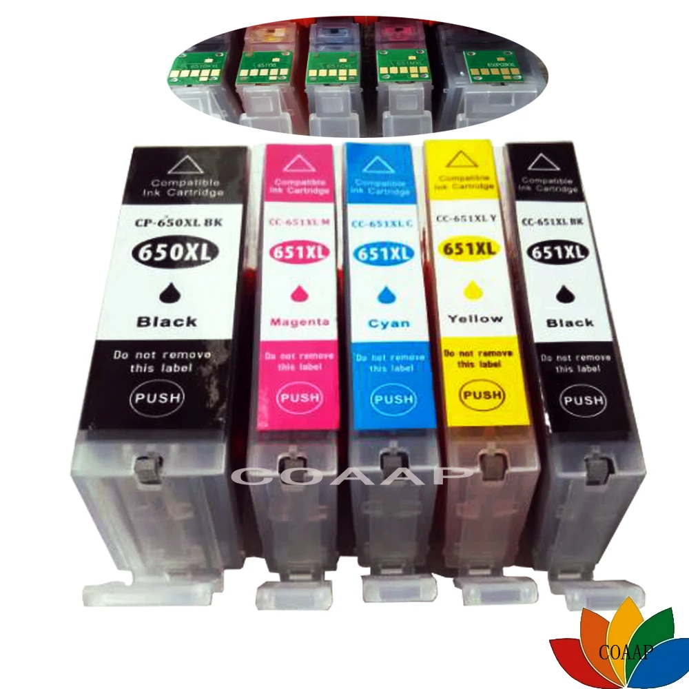 5X Compatibile Pgi 650 Cli-651 Per Canon Pixma Ip7260 Mg5460 Mg5560 Ip8760 Ix6860 Mg6360 Mg7160 Mx726 Cartuccia D'Inchiostro Pgi650