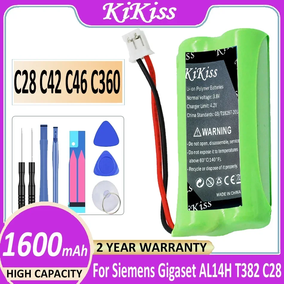 Batteria Kikiss C28 C42 C46 C360 1600Mah Per Siemens Gigaset Al14H T382 C28 C42 C46 C360 C365 A140 C36H Bateria