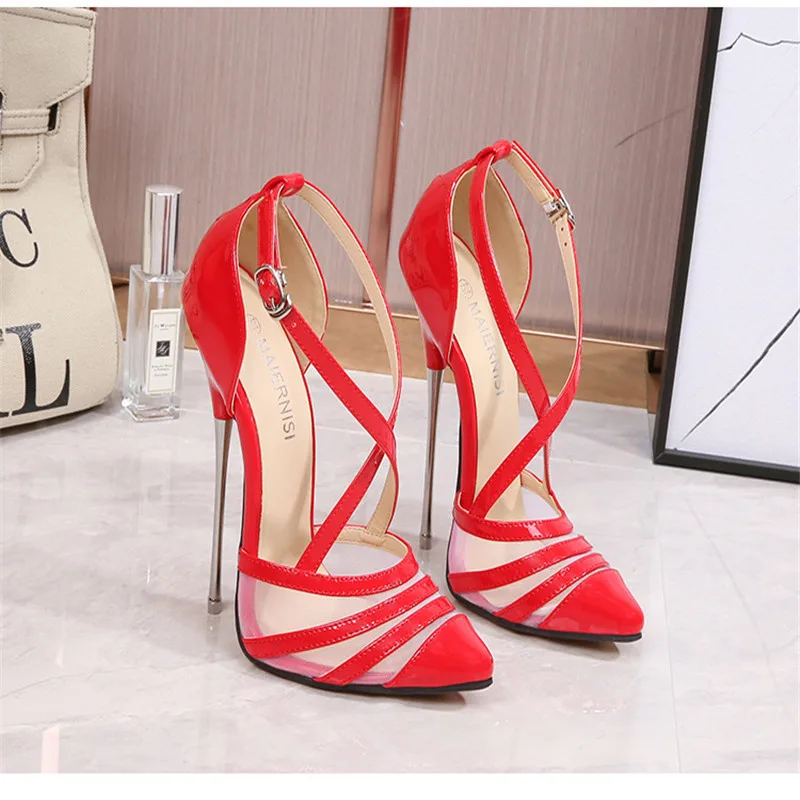 Rand 16Cm Tacchi Mesh Garza Superstar Sandali Donna Décolleté A Spillo Fibbia Incrociata Scarpe Estive Donna Big Siz Zapatos De Tacon 2020