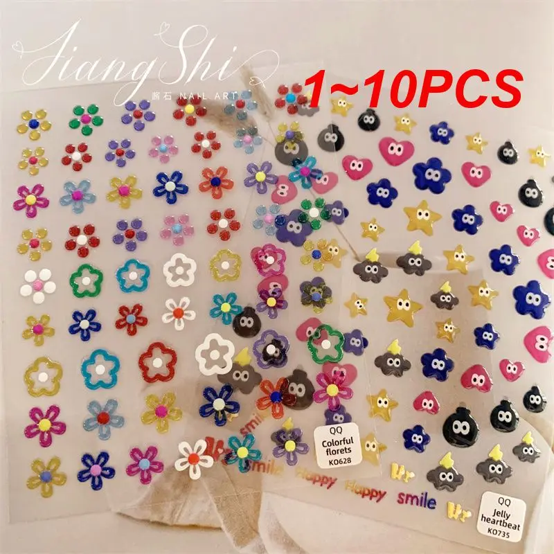 1 ~ 10Pcs 5D Realistico Jelly Lovely Nail Stickers Colorful Cartoon Face Emote A-Z Letter Adheive Nail Art Stickers Per Nail