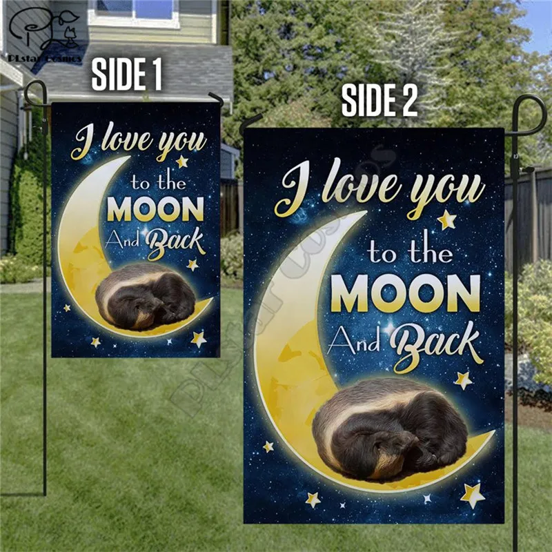 Honey Badger I Love You To The Moon And Back Garden Flag 3D Flag Stampa Completa Garden Flag Hanging House Decoration