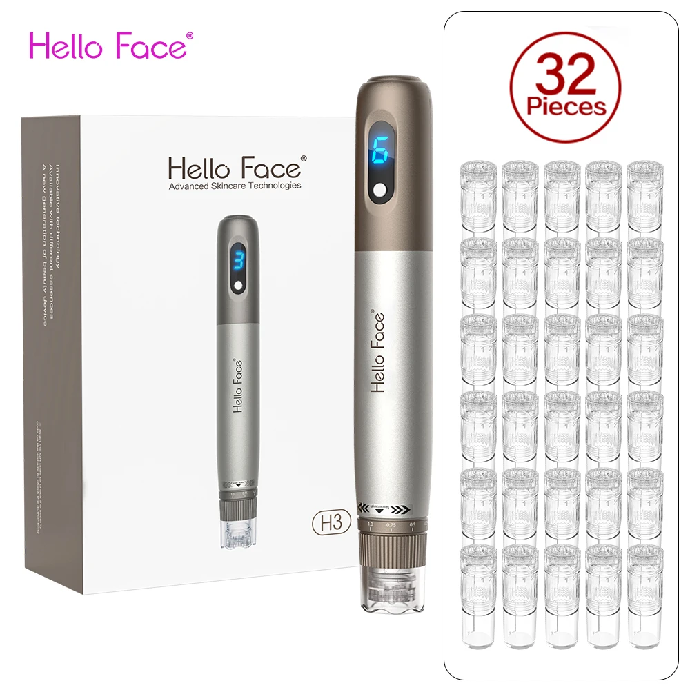 Hello Face Automatic Microneedling Pen Professional Derma Pen H3 Con Cartucce A 32 Pin Skin Beauty Hydra Pen