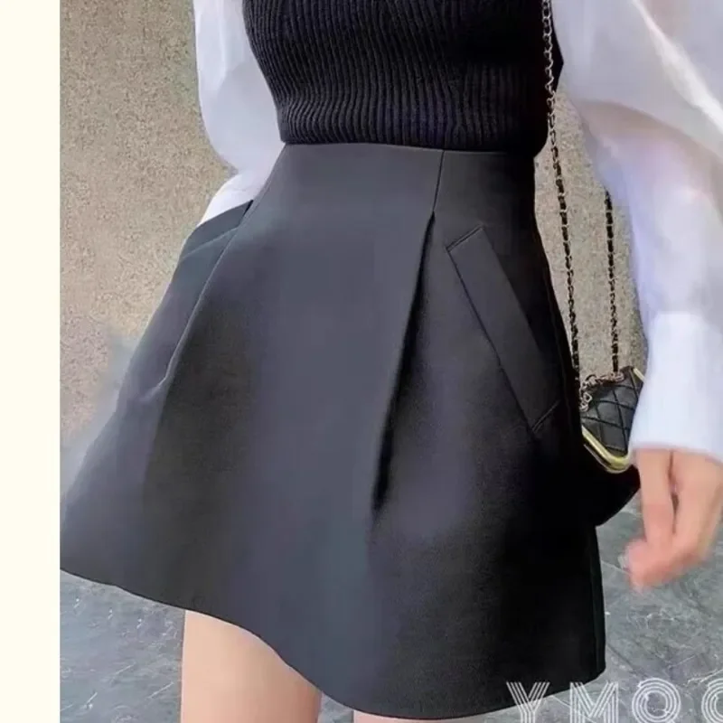 Una Linea Puffy Mini Gonna Nera Donna Vita Alta Stile Coreano Autunno Selvaggio Casual Sexy Retro Y2K Abiti Faldas Mujer Moda 2023 Jupe