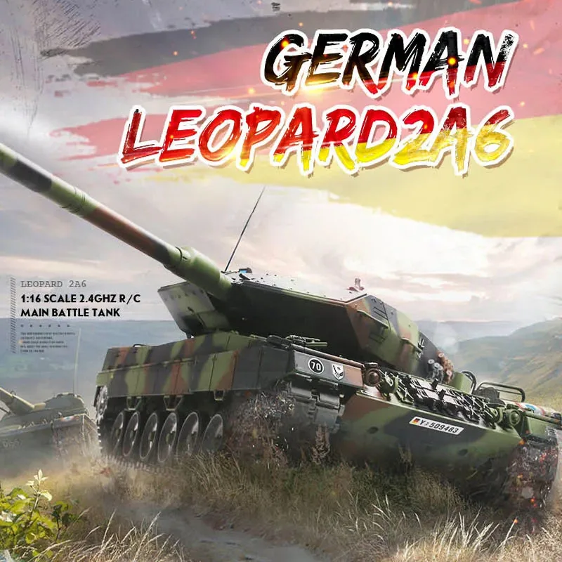 Henglong 3889-1 Tank 1:16 German Leopard 2 A6 Heavy Remote Control Tank Smoke Toy Th17602 Rc Model Large Combat Vehicle