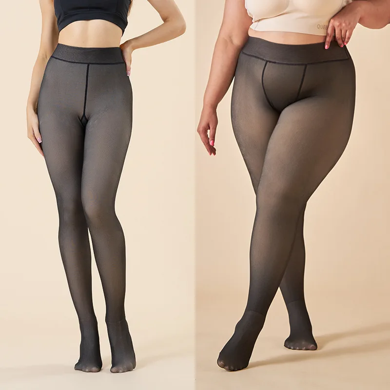 Plus Size Collant Invernali Caldi In Pile Da Donna Leggings Mutandine In Pile Spesso Collant Traslucidi Finti Calze Termiche Donna