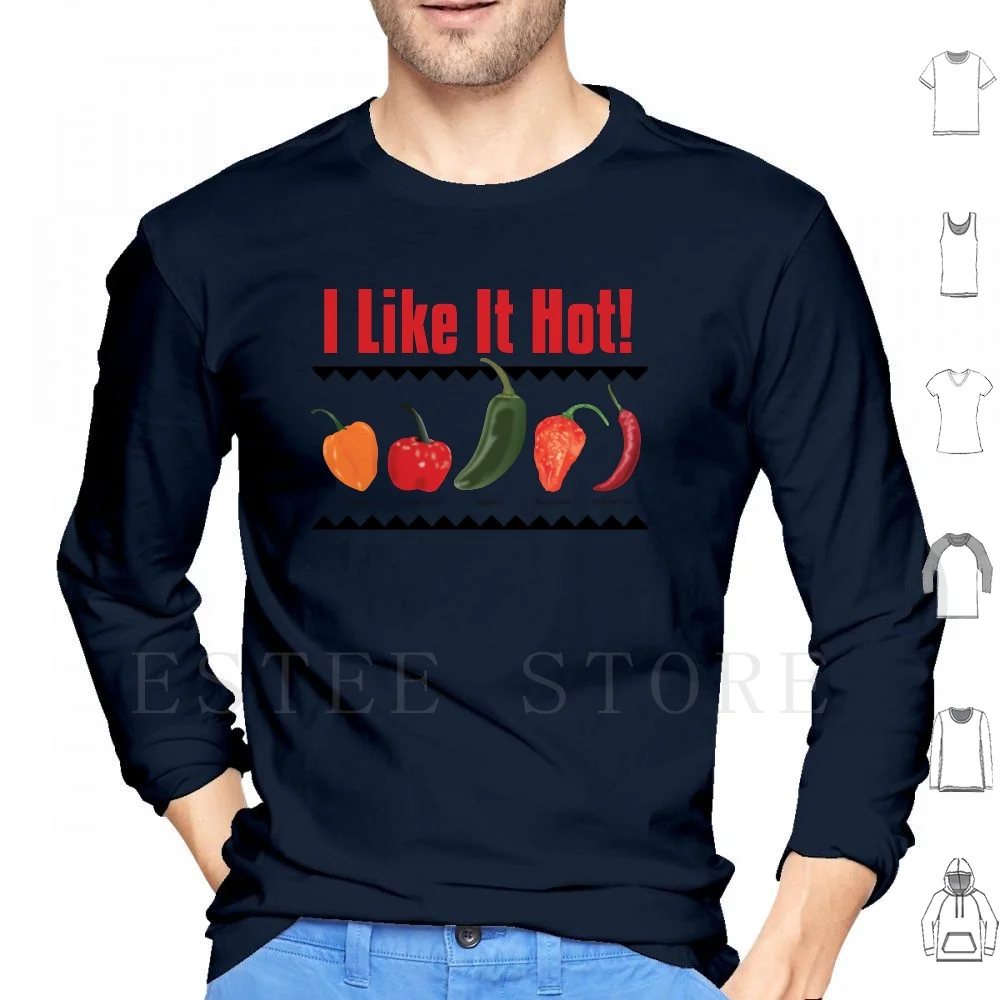 Mi Piace Hot Hoodie Manica Lunga Hot Chili Chili Head Peppers Jalapeno Ghost Pepper Habanero Thai Chili Red Spur Chili Hot