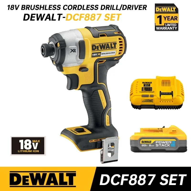 Kit Driver Compatto Cordless Dewalt Dcf887 18V Con Batteria Al Litio Da 20V Motore Brushless Utensili Elettrici Per Trapano A Percussione A 3 Velocità