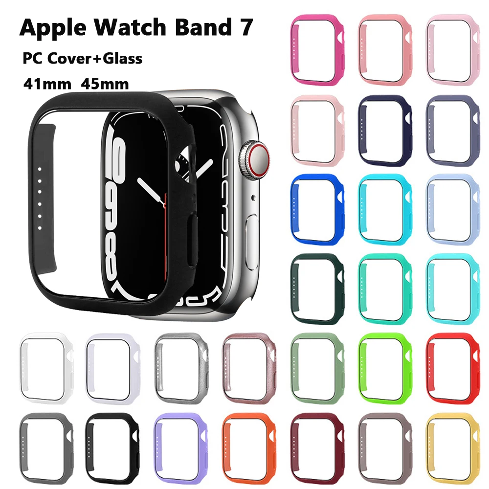 Vetro + Cover Per Apple Watch 7 Custodia 45Mm 41Mm Guscio Protettivo Iwatch Serie 7 Paraurti + Schermo Per Apple Watch Serie 7 45Mm 41Mm