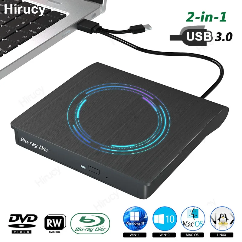 Masterizzatore Blu Ray Esterno,Unità Dvd Blu-Ray Esterna Usb3.0 Tipo C Unità Ottica Esterna Bd/Cd/Dvd-Rw Lettore Bruciatore/Scrittore/Lettore Per Pc P