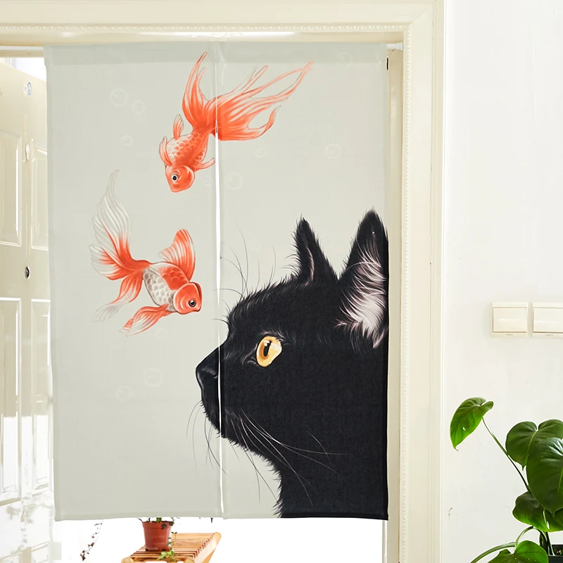 Cute Cartoon Animal Cat Half Door Curtain Bedroom Cotton Linen Cloth Short Curtain Toilet Home Decoration Kitchen Portiere