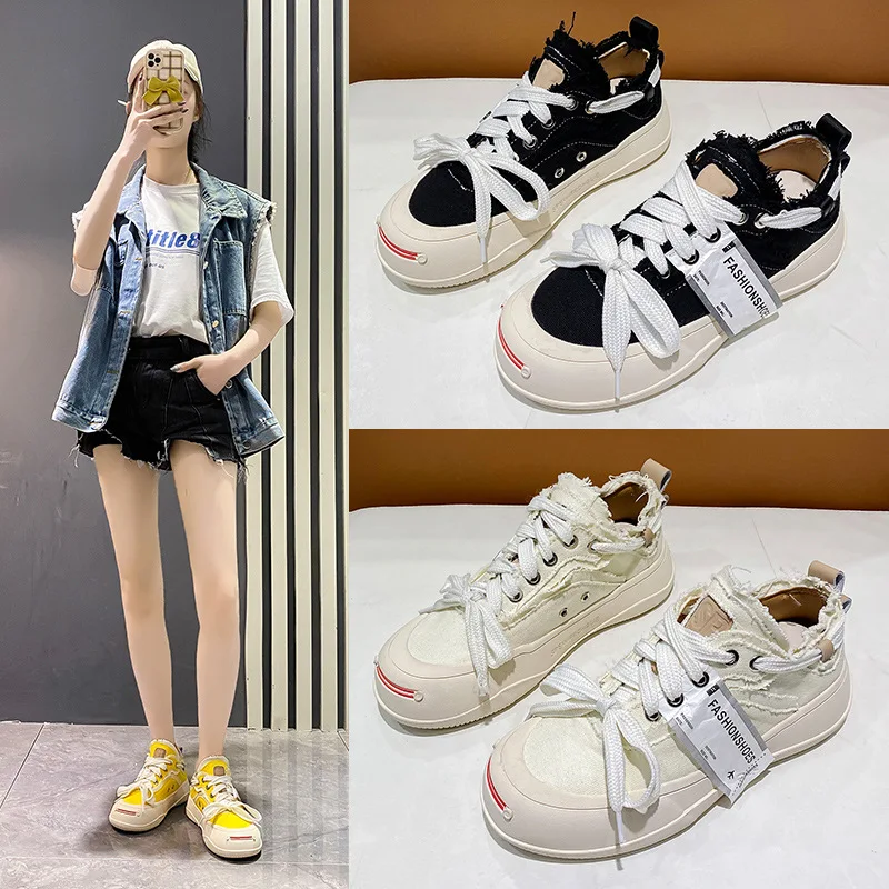 Smile Shoes Women Canvas Vulcanize Sneakers Causal Shoes For Student 2022 New Fashion White Sneakers For Owmen Casual Shoes