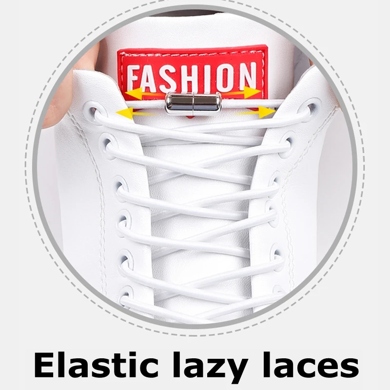 No Tie Shoelaces Elastic Shoe Laces Round Metal Locking Quick Off White Shoe Lace Child Adult Sneakers Unisex Lazy Laces 1 Pair
