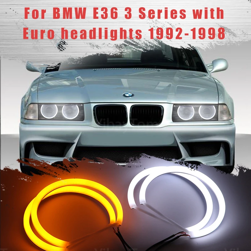 Led Smd Cotton Light Switchback Angel Eye Halo Ring Drl Kit Per Bmw E36 Serie 3 Con Fari Euro 1992-1998