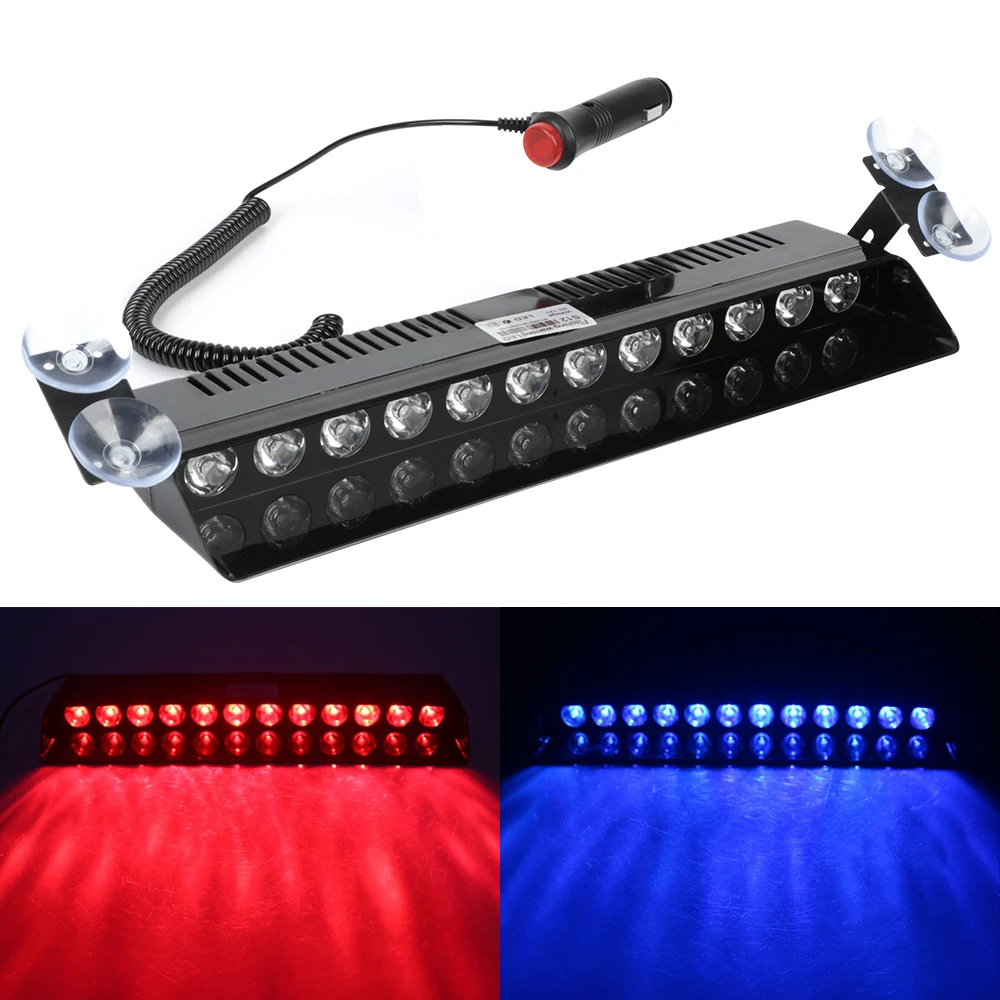 12V Car Flashing Warning Strobe Lights Led Bar Roof Windshield Suction Police Signal Lamp Red Blue Indicator Vehicle Accessories