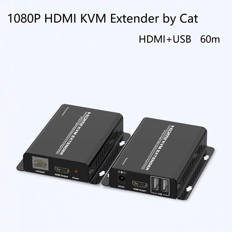 Hdmi Kvm Extender Su Singolo Cat5E/6 60M Full Hd 1080P Rj45 Tastiera Mouse Control Usb-B Input Loop Out Per Cctv Monitor Pc