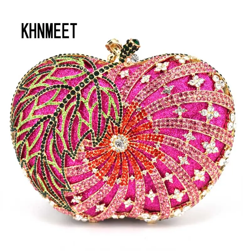Khnmeet Pochette Da Sera Apple Handmade Crystal Handmade Ladies Party Clutch Purse Soiree Pochette Wedding Bride Bag Sc200