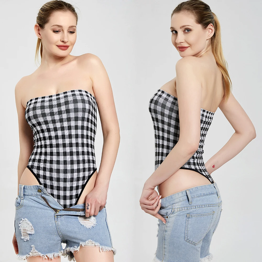 Sexy Woman Bodysuits Jumpsuits Playsuit Overalls Bodycon Bodys Bodystocking Outfits G-Strings Thong T-Back Tube Plaid