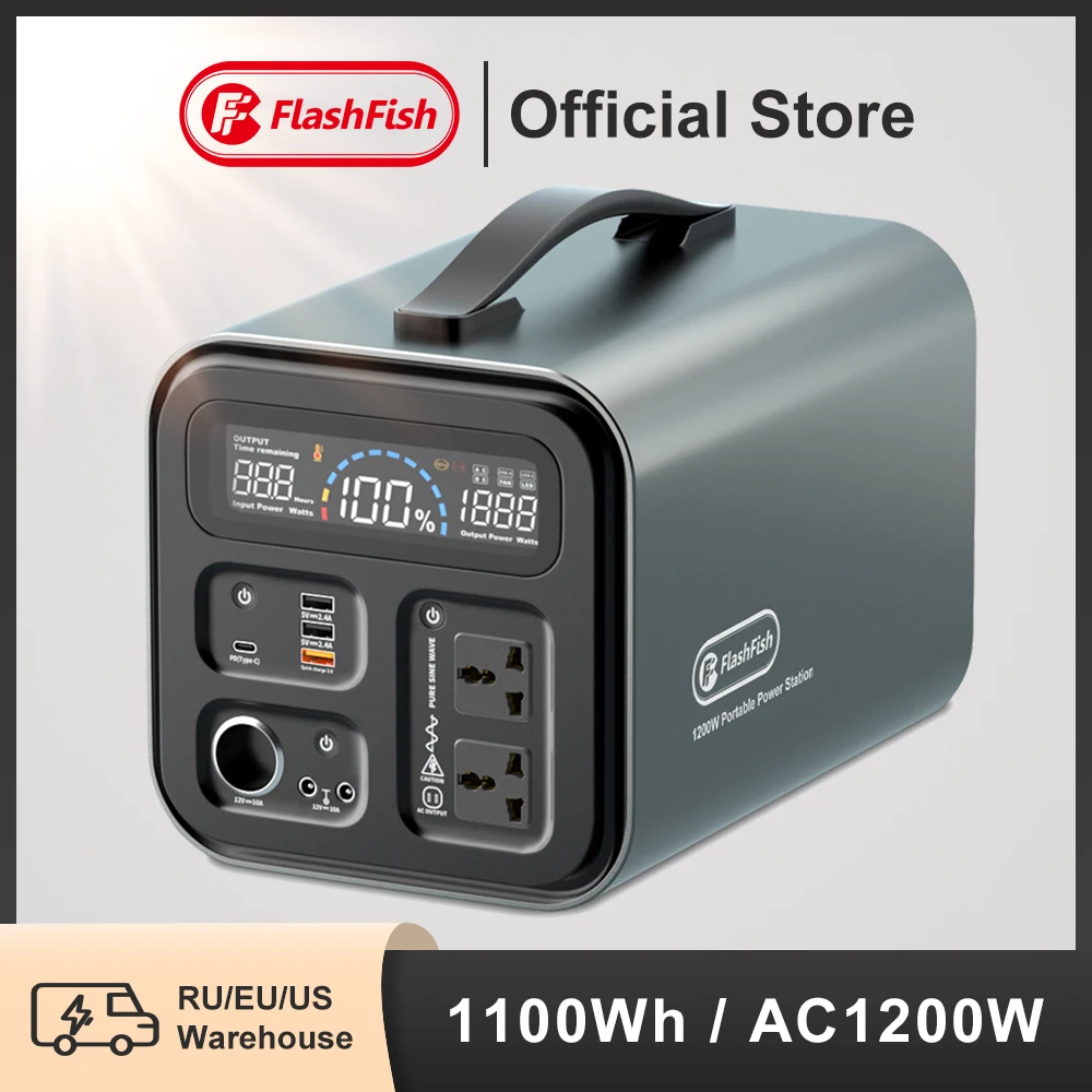 Ff Flashfish 230V Centrale Elettrica Portatile 1100Wh Generatore Solare 1200W Prese Ca Batteria Di Backup Campeggio Cpap Outdoor Rv Sos