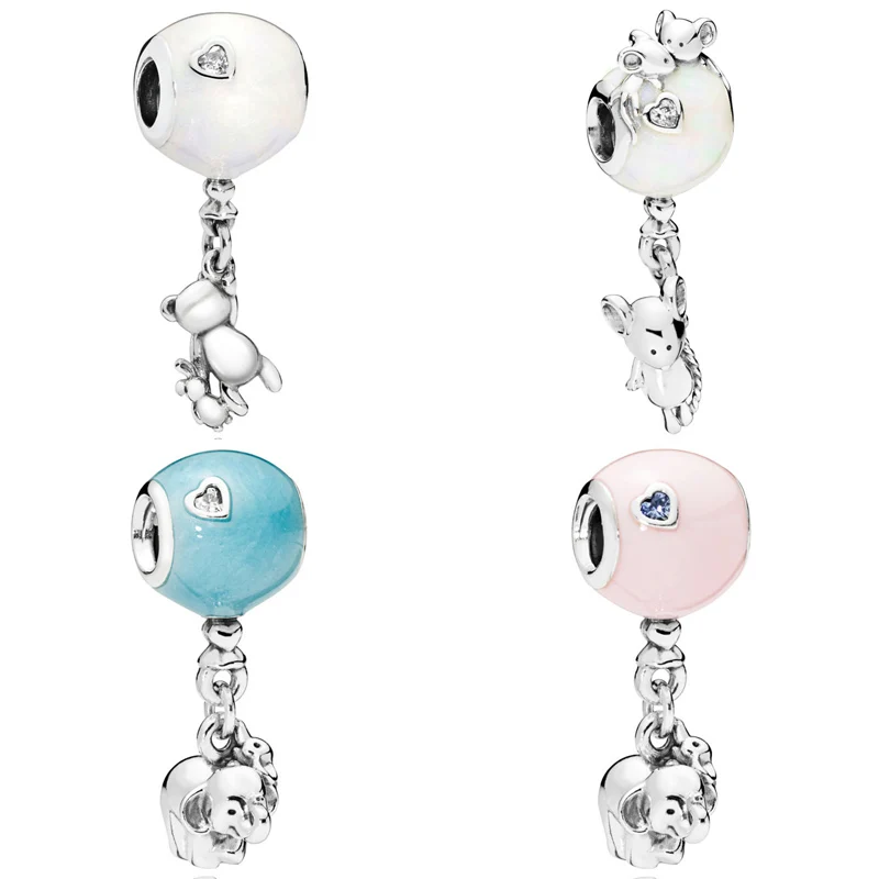 Fashion Bear & Rabbit Mouse Elephant Floating Balloon Ciondolo Beads 925 Sterling Silver Charms Fit Bracciale Gioielli Fai Da Te